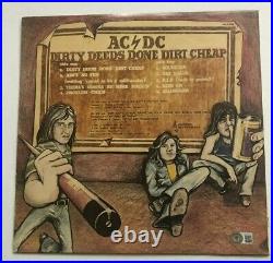 ANGUS YOUNG Signed AC/DC DIRTY DEEDS LP ALBUM COVER with Beckett BAS COA