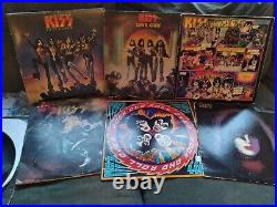 Kiss Vinyl Records Lot (5) Albums (6) Covers Aucoin Old with shelf wear UNTESTED