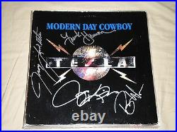Tesla Modern Day Cowboy Album Cover Signed By Jeff Keith Frank Hannon +2 Coa
