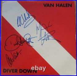 Van Halen 4x signed LP Album Cover Diver Down BAS Beckett Eddie David Lee Roth