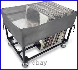 Vinyl Record Storage Holder on Wheels with Dust Cover Holds up to 100 LP A